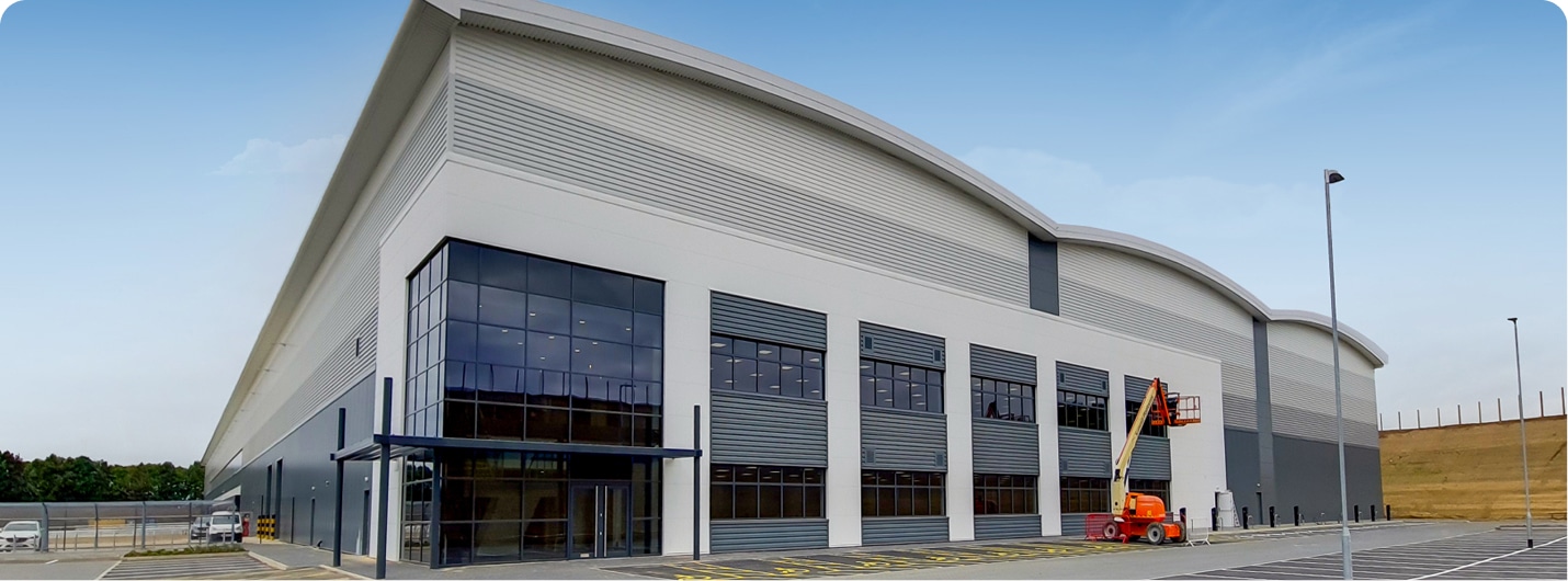 Outside of building illustrating industrial and logistics property solutions, supported by accurate building data and portfolio insights