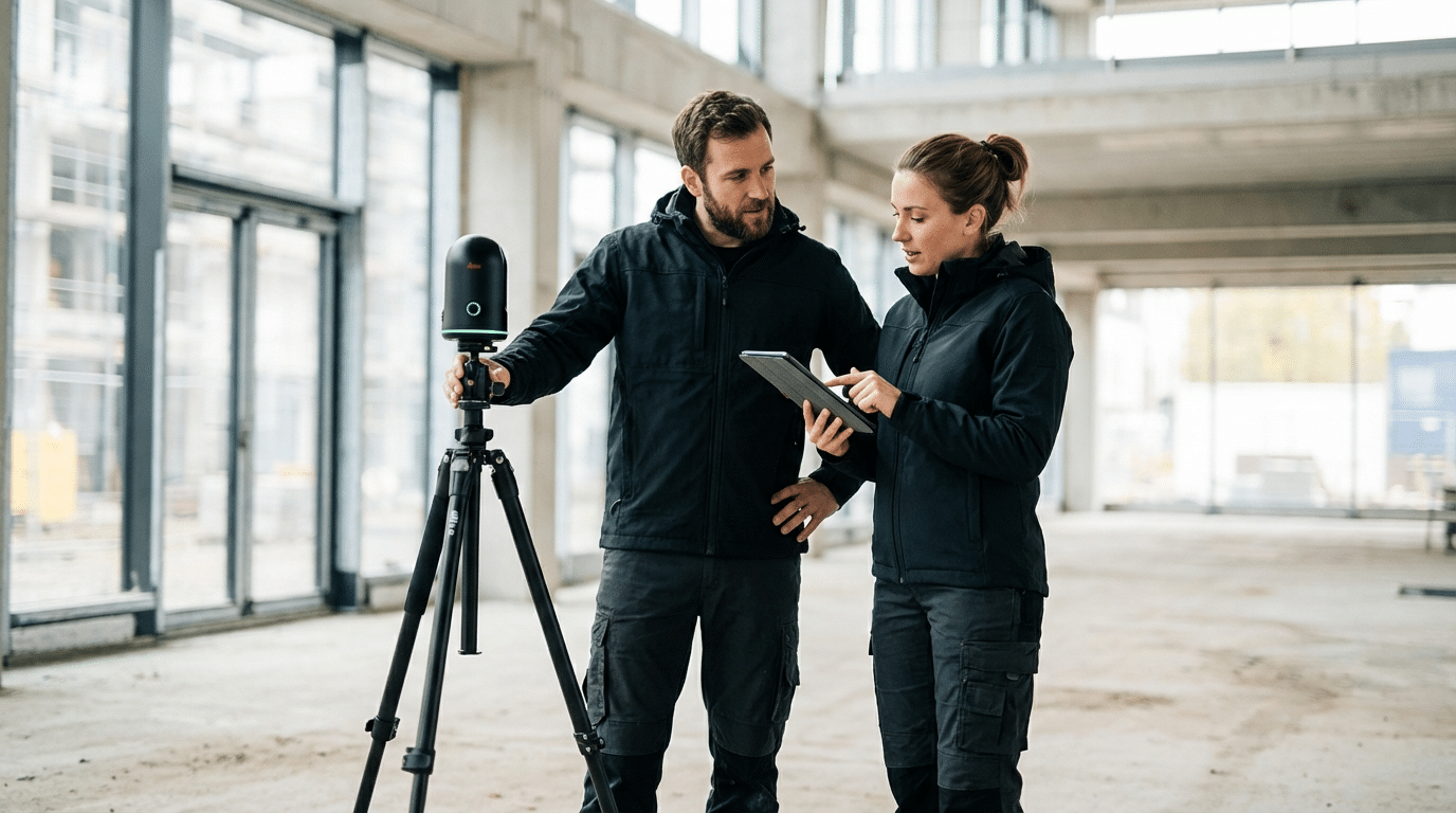 Two surveyors on-site illustrating DRC’s Capture Programme, supporting the delivery of accurate, compliant property and spatial data